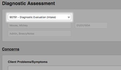 Find the billing code at the top of a diagnostic assessment.